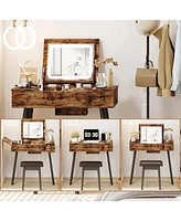 Flip Top Makeup Vanity Table with Drawers & Cabinet