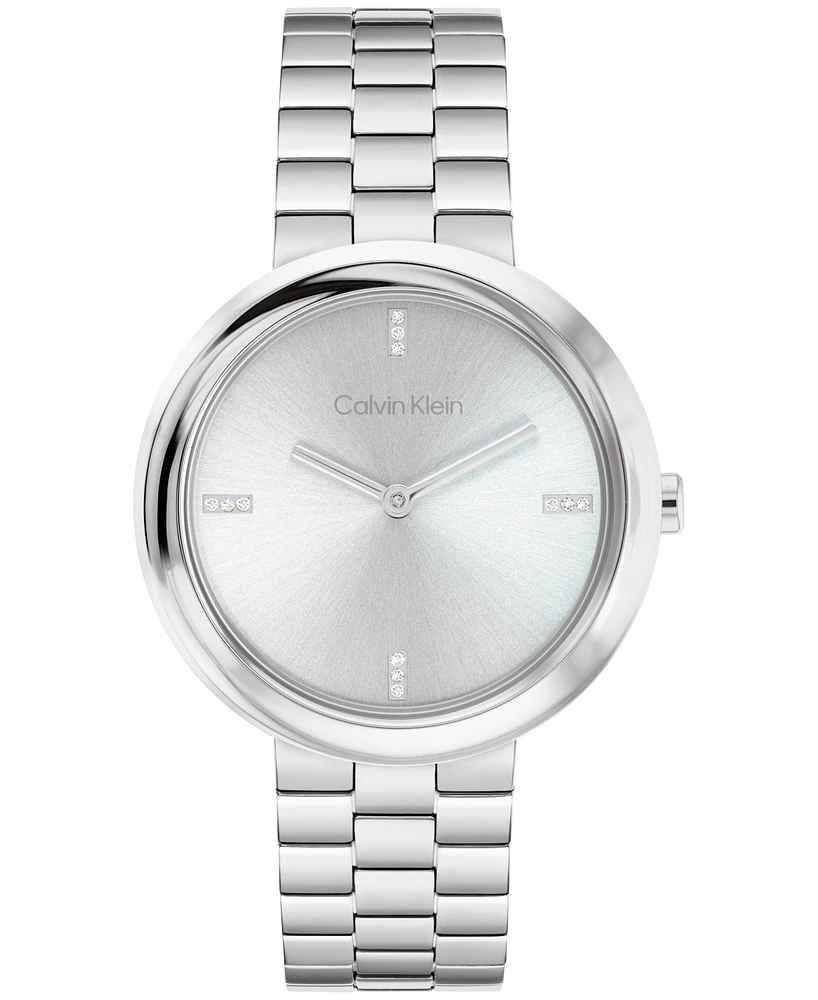 Calvin Klein Women's Twisted Bezel Silver Tone Stainless Steel Bracelet Watch, 34mm