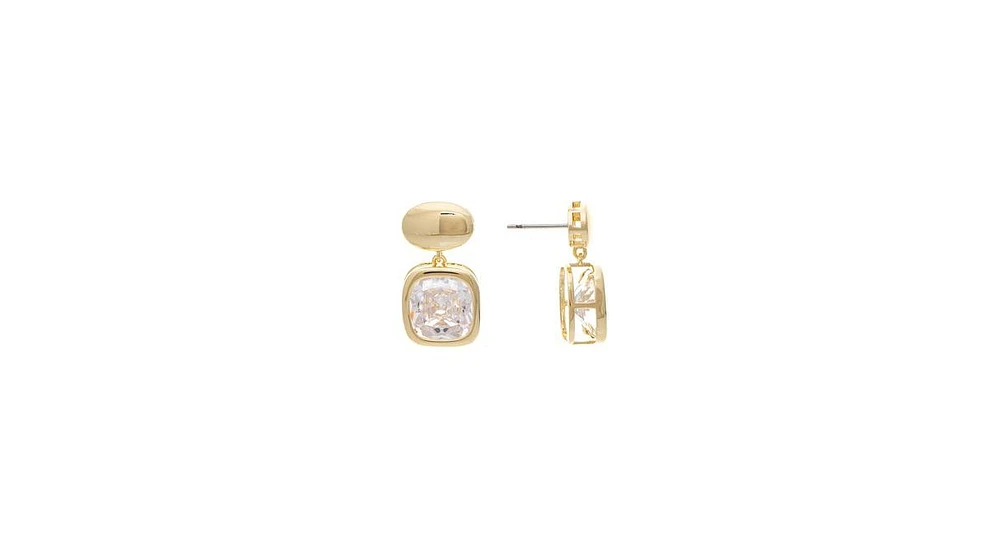 Bezel Cubic Zirconia Cushion Drop Earring