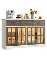 Buffet Cabinet with Storage, Farmhouse Coffee Bar Wood Liquor Cabinet for Kitchen