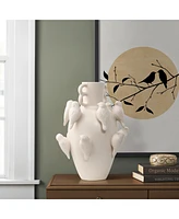LuxenHome Classic White Ceramic Modern Birds 14.4-Inch Tall Vase