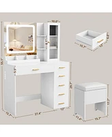 Makeup Vanity Set with Mirror and Lights , White Vanity Desk with 6 Drawers