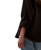 Calvin Klein Jeans Women's Double Gauze Roll-Tab-Sleeve Button-Down Shirt