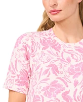 CeCe Women's Short-Sleeve Floral Crewneck Sweater