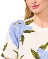 CeCe Women's Short-Sleeve Floral Crewneck Sweater