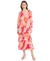 Donna Morgan Women's Floral-Print Belted Tiered Shirtdress