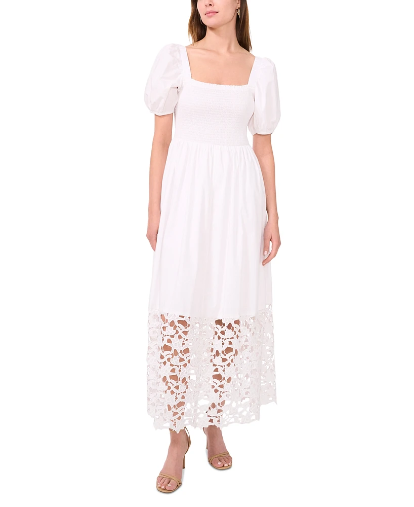 CeCe Women's Cotton Lace Smocked Midi Dress