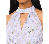 CeCe Women's Pleated Floral-Print Keyhole-Cutout Dress