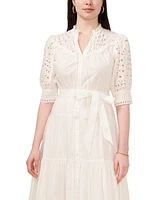 CeCe Women's Cotton Belted Eyelet-Embroidered Shirtdress