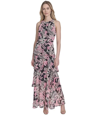 Tommy Hilfiger Women's Floral Ruffle-Tiered Halter Maxi Dress