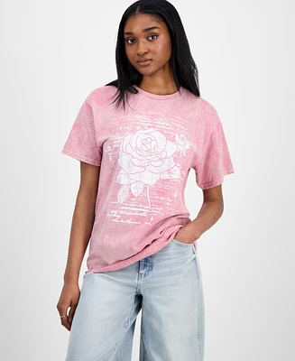 Pretty Rebellious Juniors' Rose Graphic Boyfriend T-Shirt