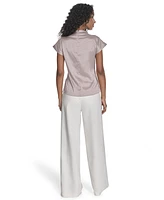 Calvin Klein Women's Jacquard Mock Neck Short-Sleeve Top
