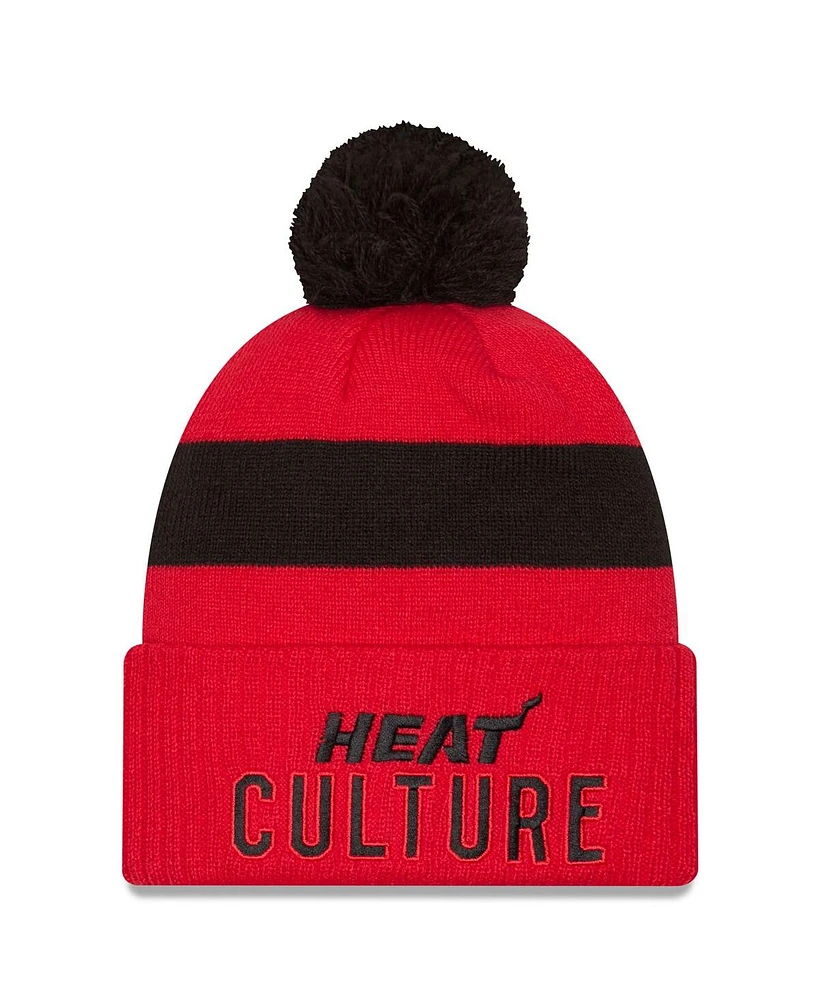 New Era Men's Red Miami Heat 2024/25 City Edition Cuffed with Pom Knit Hat