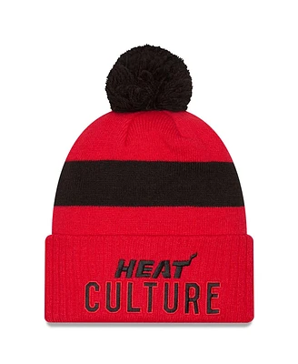 New Era Men's Red Miami Heat 2024/25 City Edition Cuffed with Pom Knit Hat