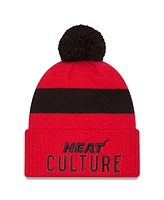 New Era Men's Red Miami Heat 2024/25 City Edition Cuffed with Pom Knit Hat