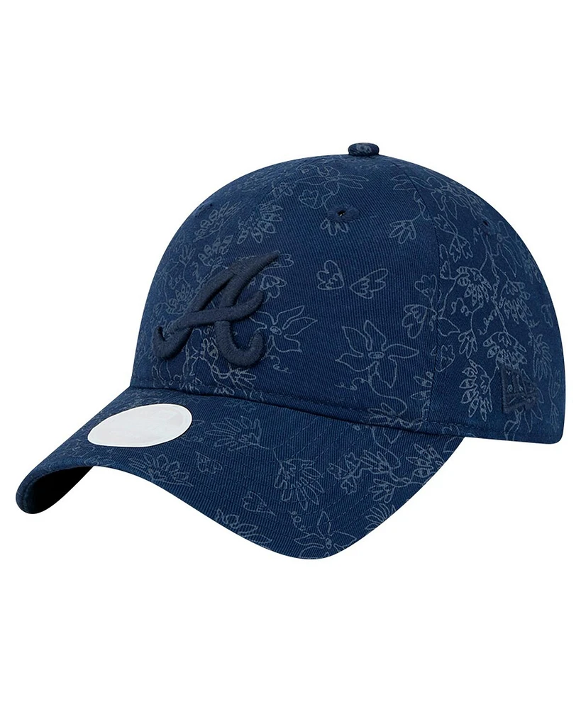 New Era Women's Navy Atlanta Braves Tonal Floral 9TWENTY Adjustable Hat