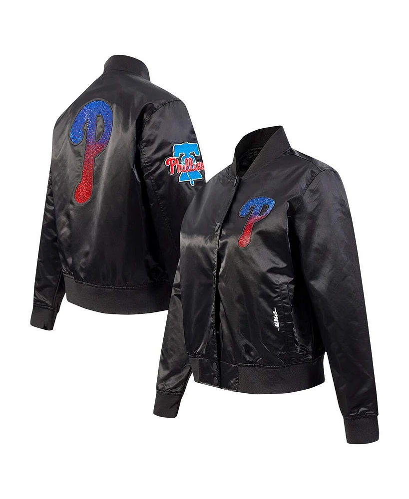 Pro Standard Women's Black Philadelphia Phillies Rhinestone Satin Full-Snap Jacket
