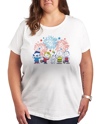 Hybrid Apparel Trendy Plus Peanuts 4th of July Fireworks Graphic Crew Neck T-Shirt