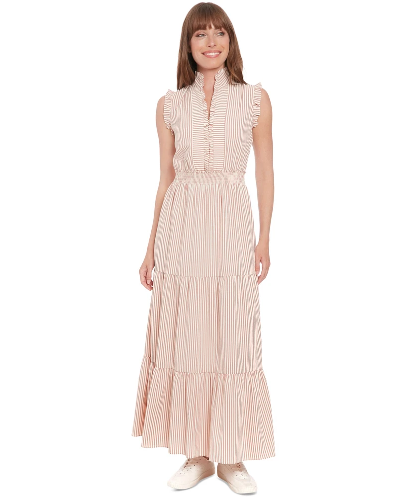 London Times Women's Striped Tiered Ruffle-Trim Maxi Dress