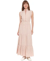 London Times Women's Striped Tiered Ruffle-Trim Maxi Dress