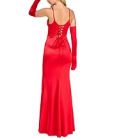 Crystal Doll Juniors' Satin Corset Gown & Gloves