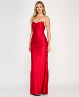 Crystal Doll Juniors' Rhinestone-Strap Lace-Up-Back Gown