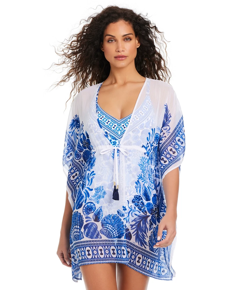 Beyond Control Women's Sea Life V-Neck Caftan Cover-Up