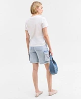 On 34th Womens La Femme Crewneck T Shirt Denim Bermuda Shorts Farroh Flats Harlowwe Bag Exclusively At Macys