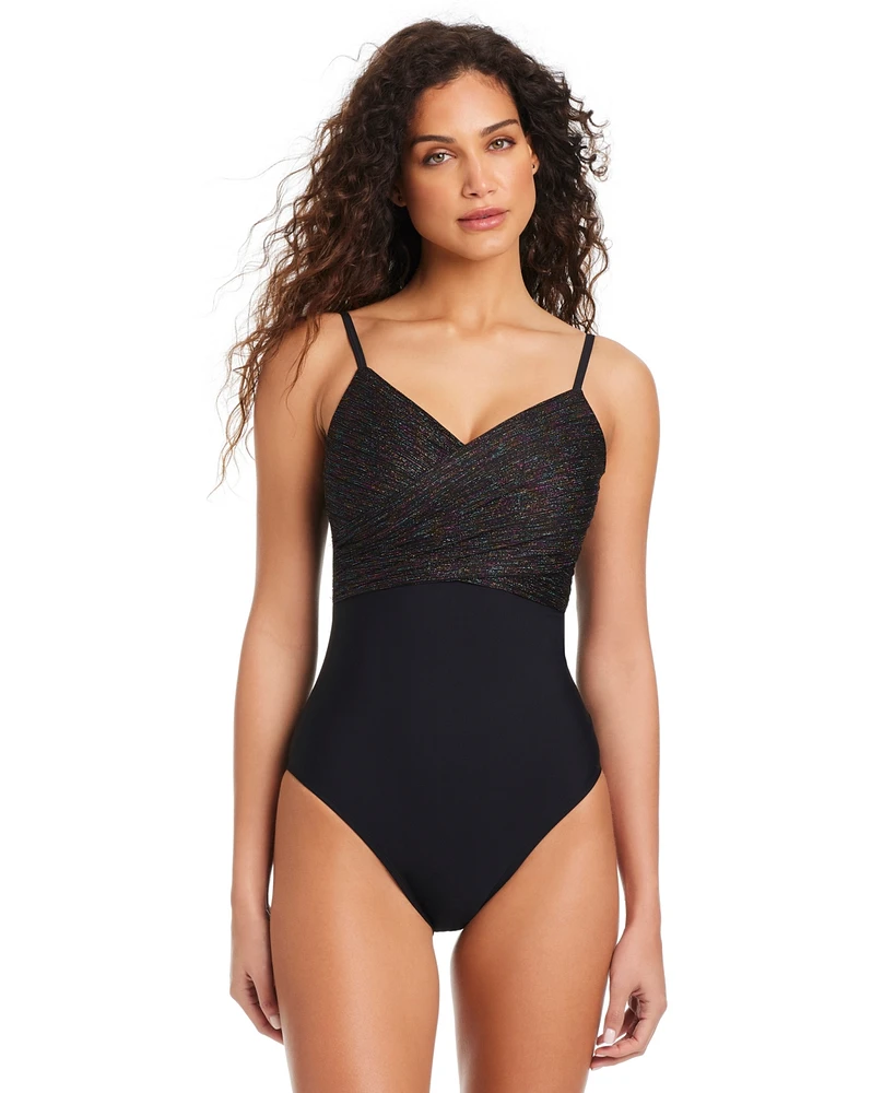 Beyond Control Women's Draped Metallic One-Piece Swimsuit