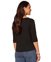 Democracy Petite 3/4-Sleeve Split Neckline Knit Top