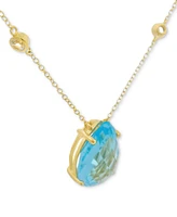 Swiss Blue Topaz (12 ct. t.w.) & White Topaz (3/8 ct. t.w.) Pendant Necklace in 10k Gold-Plated Sterling Silver, 21"
