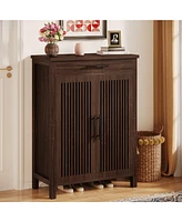 Tribesigns Shoe Cabinet, 5-Tier Shoe Storage Cabinet with Louvered Doors and Drawer, Freestanding Wooden Shoe Rack Organizer with Adjustable Shelves f