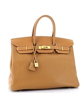 Pre-Owned Hermes Birkin 35 Handbag Brown Ardennes with Gold Hardware