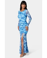 Bebe Women's Ruched Long Sleeve Maxi Dress