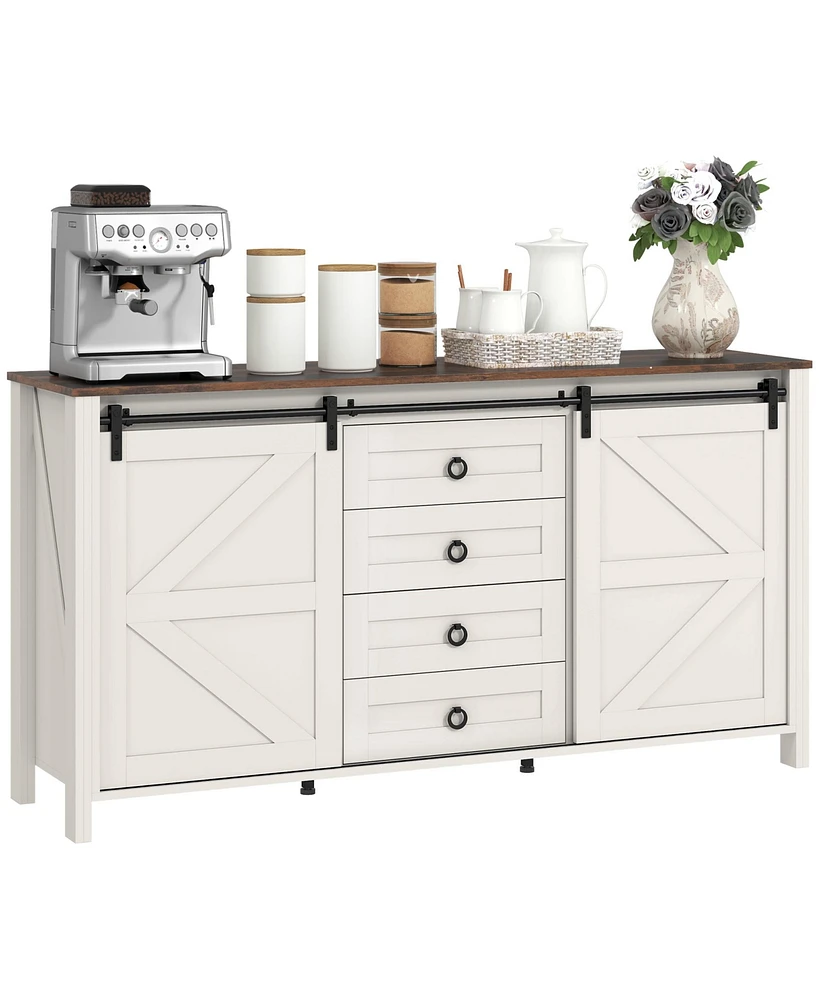 Homcom Farmhouse Sideboard Buffet Cabinet with Doors Distressed