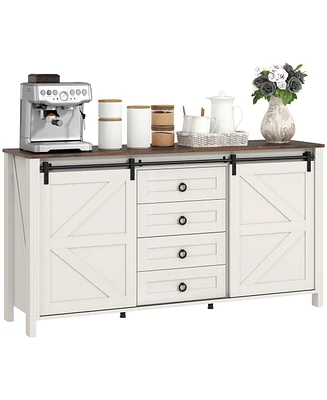 Homcom Farmhouse Sideboard Buffet Cabinet with Doors Distressed