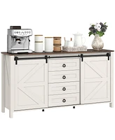 Homcom Farmhouse Sideboard Buffet Cabinet with Doors Distressed