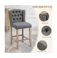 Counter Height Bar Stools Set of 2, Upholstered Kitchen Island Chairs with Solid Wood Legs-The Pop Home