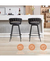 Dyhome 28 inch Bar Stools Set of 6, Modern Counter Height Stools, 360 Swivel Suede Fabric Stool Chairs with Woven Back and Footrest for Kitchen Is