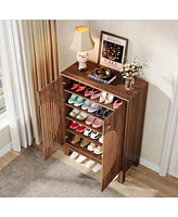 Tribesigns 5-Tier Shoe Cabinet with Round Louvered Doors, 20 Pairs Farmhouse Shoe Storage Cabinet with Adjustable Shelves, Wooden Shoe Rack Organizer