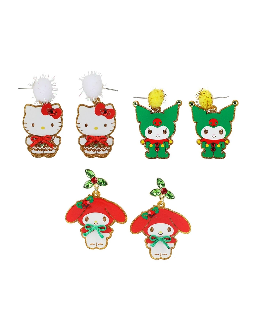 Hello kitty & Friends Christmas Outfits 3-Pair Earring Set