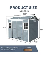 8 x 6 ft Resin Outdoor Storage Shed with Waterproof Floor, Windows, & Lockable Door