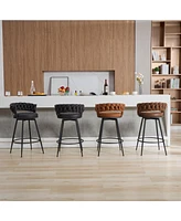 Dyhome 28 inch Bar Stools Set of 3, Modern Counter Height Stools, 360° Swivel Suede Fabric Stool Chairs with Woven Back and Footrest for Kitc