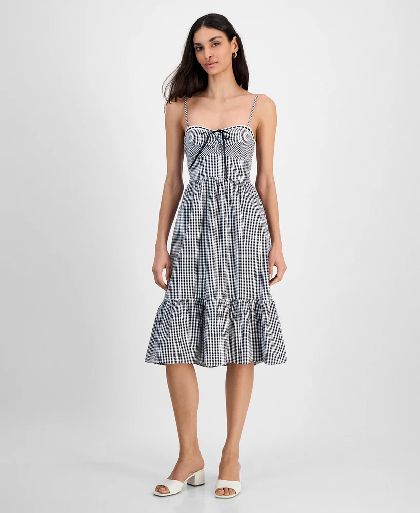 Kingston Grey Juniors' Gingham Tie-Back Midi Dress
