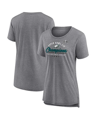 Fanatics Women's Heather Gray Philadelphia Eagles Super Bowl Lix Champions Prestigious Run Tri-Blend Scoop Neck Top