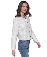 Karl Lagerfeld Paris Women's Button-Front Sequin Collarless Jacket
