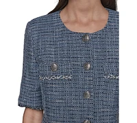 Karl Lagerfeld Paris Women's Fringe-Trim Short-Sleeve Tweed Jacket