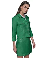 Karl Lagerfeld Paris Women's Linen-Blend 3/4-Sleeve Jacket