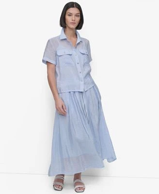 Dkny Womens Short Sleeve Button Front Tech Shirt Zip Front Tech Midi Skirt