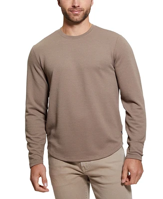 Guess Men's Relaxed Fit Linear Textured Long Sleeve Crewneck T-Shirt